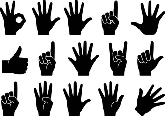 Fototapeta premium Black Silhouette Hand Gestures Showing Numbers and Symbols on White background