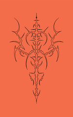 hand drawn symmetrical neo tribal cyber glips illustrations, tattoo element © freaky