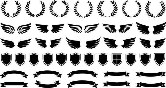 Collection of Black Laurel Wreaths Wings Shields and Ribbons banner