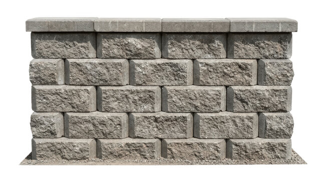 Segment of textured concrete retaining wall made from modular interlocking blocks for landscaping, garden borders, raised beds and durable outdoor property edging

