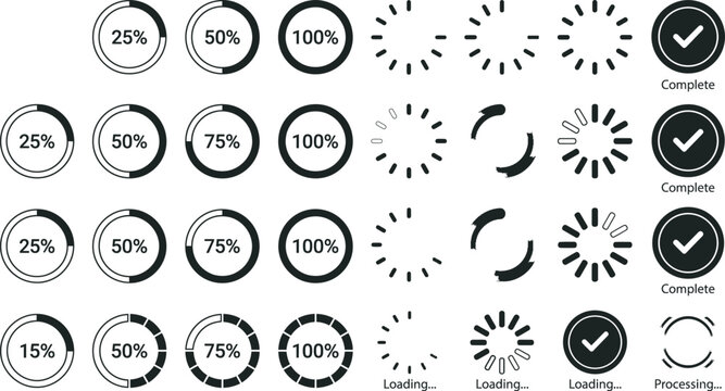 Circular Progress Icons With Percentage Indicators Flat Vector Illustration