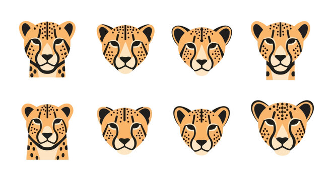 Cute flat design cheetah faces in a repeating pattern