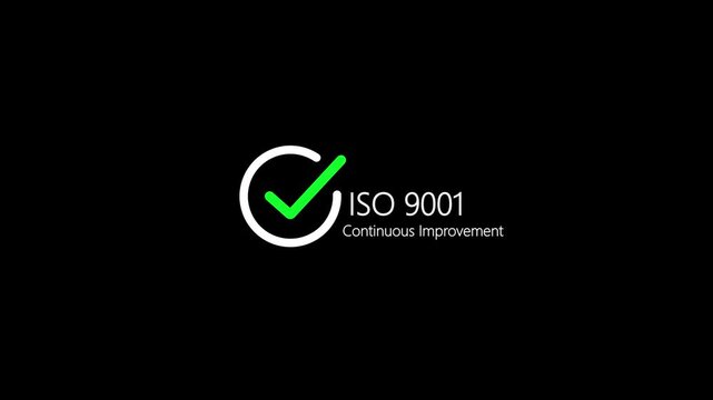 ISO 9001 Continuous Improvement Certification Icon Animation with Green Checkmark Symbol Representing International Quality Management Standards Business Growth and Corporate Development Process.