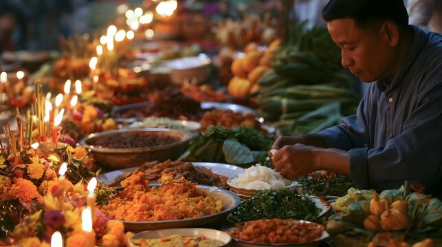 Vibrant abstract pattern featuring rich orange and red textures suggestive of a festive harvest celeb n and street food environment