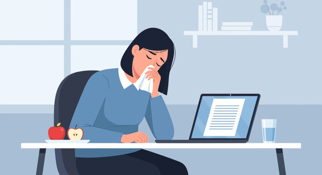 Woman Experiencing A Sad Moment At Work While Reading A Document On Her Laptop