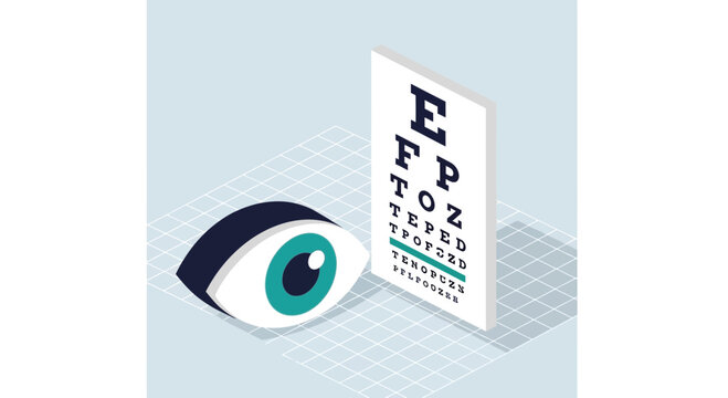 Visual Acuity Test Illustration Depicting Eye Examination Chart and Eye Design