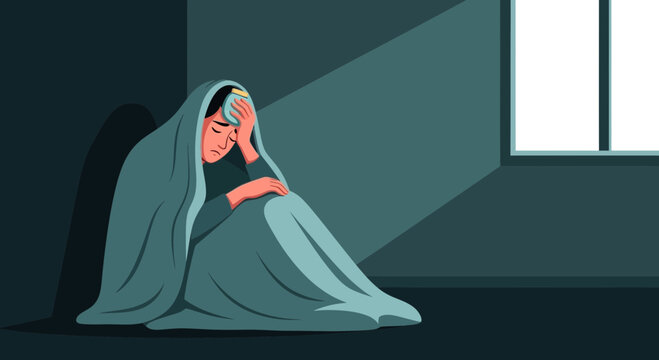 Woman Depicted In A State Of Emotional Distress, Mental Health And Empathy Concept