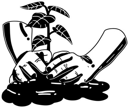 nature illustration sapling silhouette environment logo growth icon green outline plant ecology garden agriculture gardening seedling forest conservation leaf shape for vector graphic background