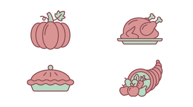 Set of simple autumn harvest icons on a white background