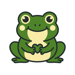 Obraz premium An adorable green cartoon frog holding a small heart