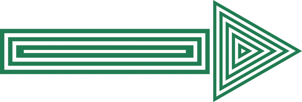Green arrow icon with stripes and triangle design isolated on transparent background