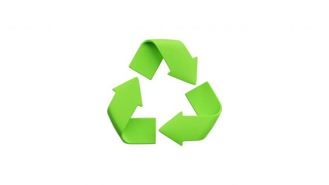 3D Recycle Sign Icon Pop Up Bounce Animation Isolated on White Background for Recycling, Sustainability, and Environmental Awareness Concept
