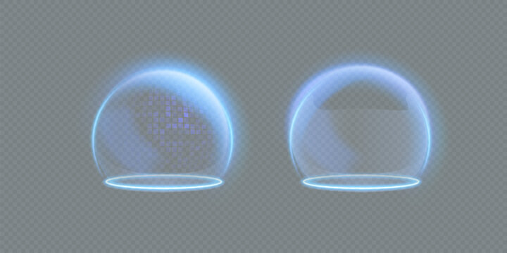 Sphere shield abstract energy protection spheres. Force field globe shell. Dome barrier technology vector set