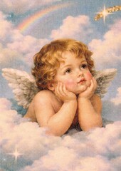 Naklejka premium Cherubic angel dreamy sky