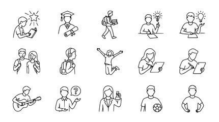 Naklejka premium Diverse People Icons: Education, Creativity, Sports, and Social Life