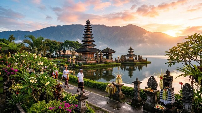 Sunrise at Ulun Danu Beratan Water Temple in Bali