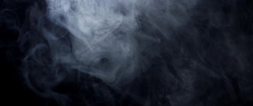 Realistic fog smoke effect overlay, horizontal moving fog effect on dark background