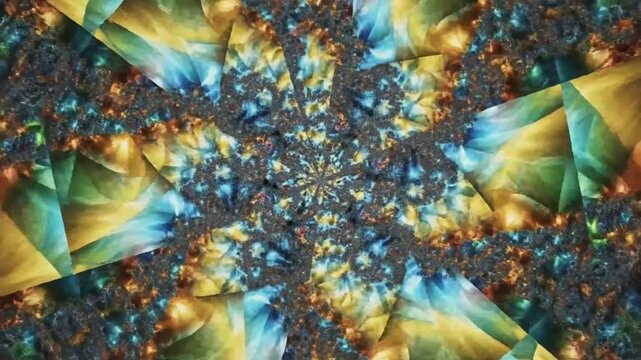Mesmerizing Kaleidoscope Fractal Art Displaying Complex Geometric Patterns with Ethereal Colors and Shapes