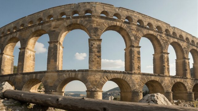 The Pont du Gard's Roman aqueduct stands as a serene and timeless testament to ancient engineering in Occitanie, France.