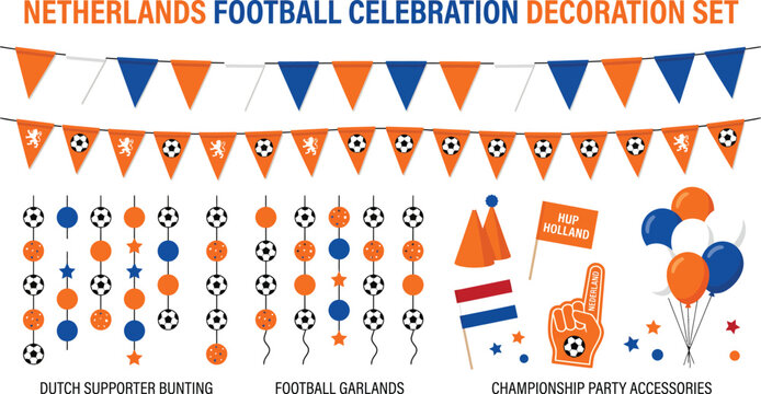 Netherlands Football Celebration Decoration Set Vector Illustration
