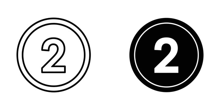 Number two inside circular badge vector icon set with interface application isolated quantity position sequence