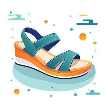 Flat illustration of a teal strappy wedge sandal