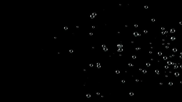 Rising Water Bubbles and Soap Foam Overlay 4K. Realistic Underwater Air Bubbles Floating Upward Exploding with Sparkling Reflection and Alpha Channel Seamless Loop.