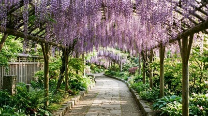 Fototapeta premium Wisteria Tunnel Path Tranquil Garden