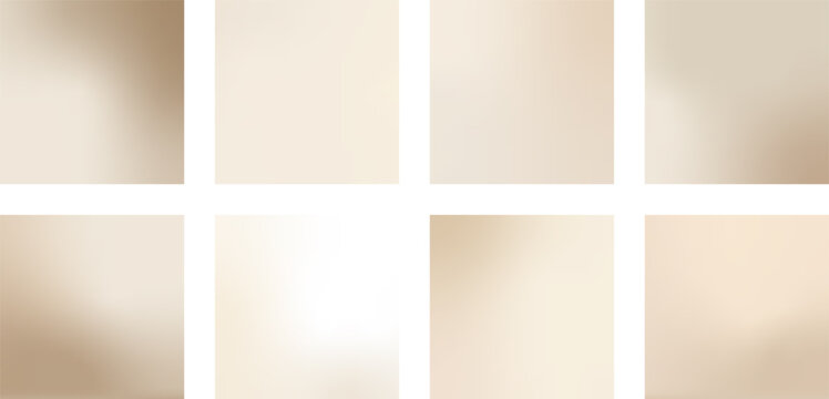 Square nude gradient background set with cream, champagne and brown pastel colors. Minimal liquid texture and elegant satin shine for social media design, posters and modern vector covers.