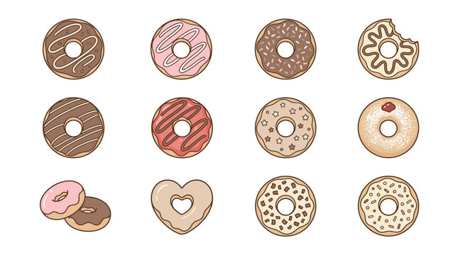 Colorful donut icons with sprinkles and frosting.
