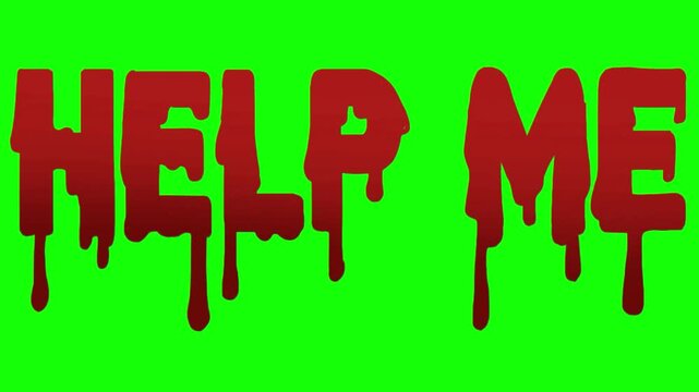 Bloody 'help me' text on green background