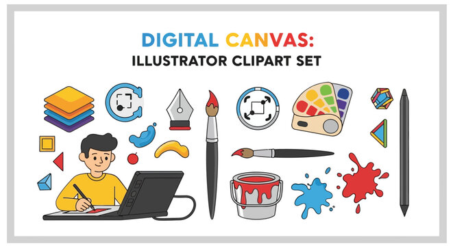 digital canvas illustration clipart set