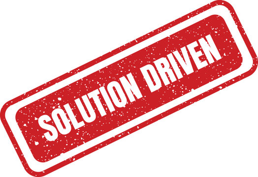 Distressed red rubber stamp featuring SOLUTION DRIVEN text on a clean white background