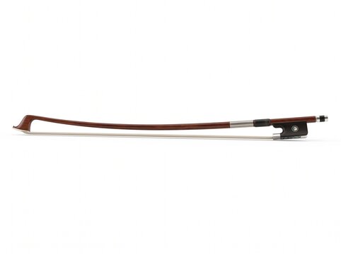 Professional wooden bow for violin or viola isolated on white background for classical music performance and orchestral training