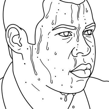 Outline illustration of a nervous man sweating