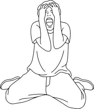 Outline illustration of a kid on a panicking pose