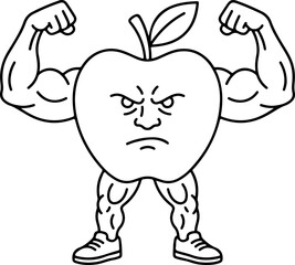 Fototapeta premium Outline illustration of a buffed apple character