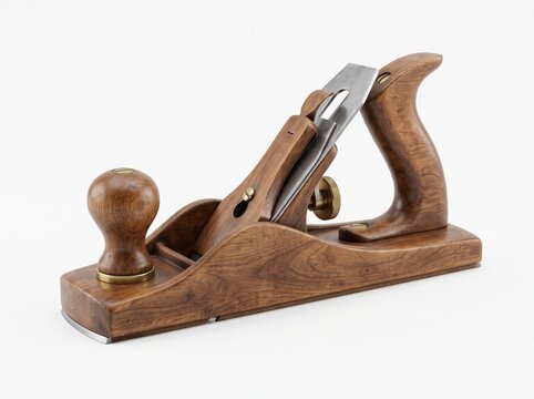 Classic wooden hand plane for woodworking carpentry isolated on white background