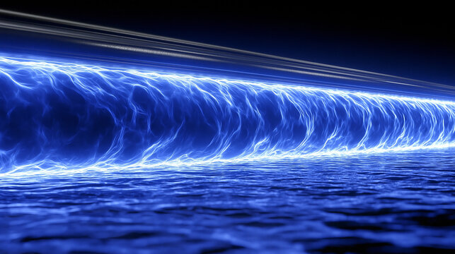 Abstract glowing blue light wave pattern on water surface with abstract, reflection