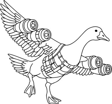 Outline illustration of a military duck character