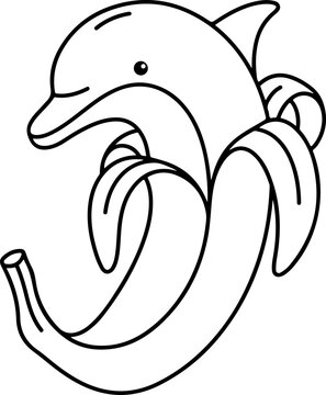 Outline illustration of a dolphin banana character