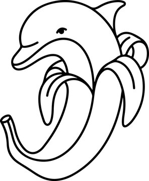 Outline illustration of a dolphin banana character