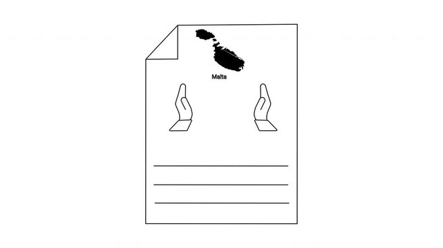Outline of a document with a map of Malta and two hands.