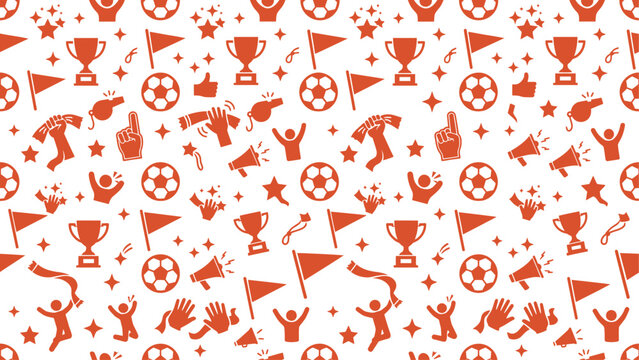 Soccer fan seamless pattern with sports icons on white background. Vector illustration EPS 10. 