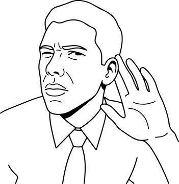 Outline illustration of a man on a listening pose