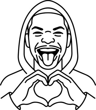 Outline illustration of a man on a heart pose
