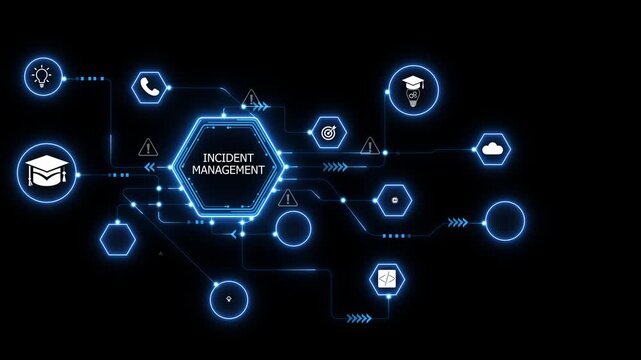Incident Management in business tech involves swiftly diagnosing and resolving unexpected issues. A businessman uses a laptop with a virtual incident management icon. on transparent.