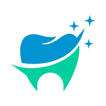 Modern Dental Tooth Logo with Sparkle Stars Transparent PNG