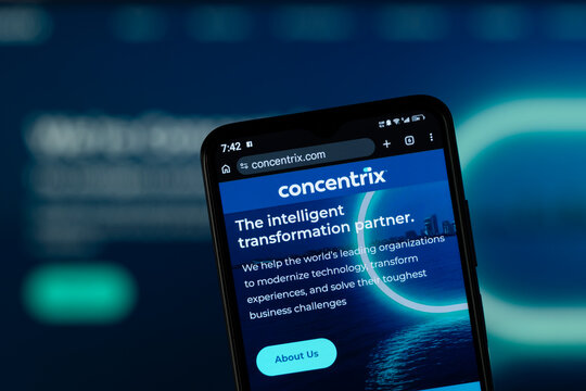 Dhaka, Bangladesh - 05 May 2026: Close-up of Concentrix's homepage on a smartphone.