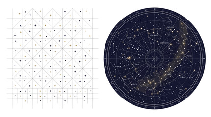 Constellation, starry night, astronomy maps, celestial navigation, gold accents isolated on White Background flat vector eps silhouette © LAIJU 